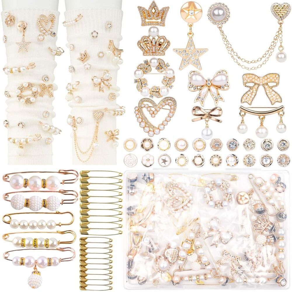 60 Pcs Junk Socks Charms Kit Golden For Women Sock Charms with Safety Pins